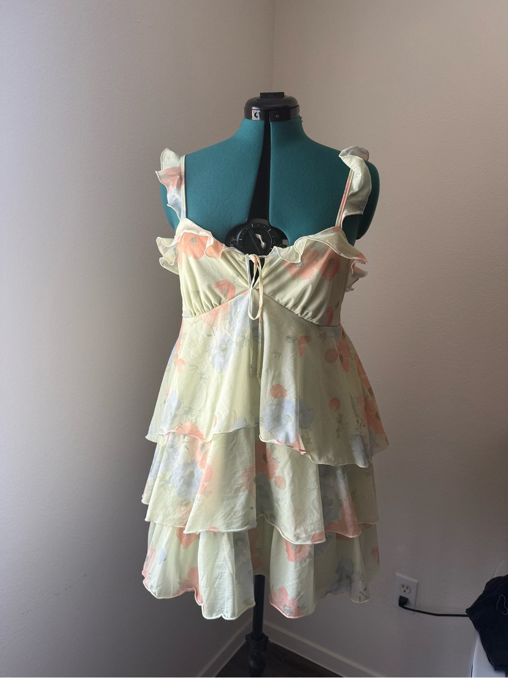wild fable Pastel Yellow Floral Ruffle Mini Dress